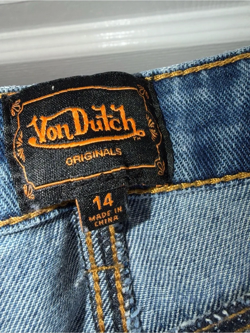 Von Dutch Originals Juniors 14 Wide Leg Jeans Y2K Distressed Patches Baggy FLAW